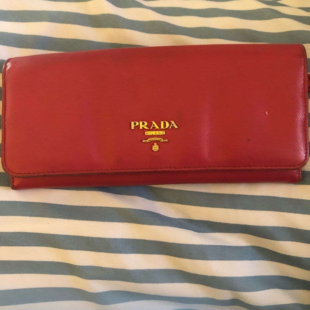 Adorable good shape saffiano hot pink and cream wallet